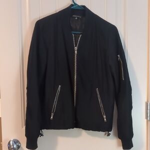 Kendall & Kylie Black Bomber Jacket with Silver Zippers